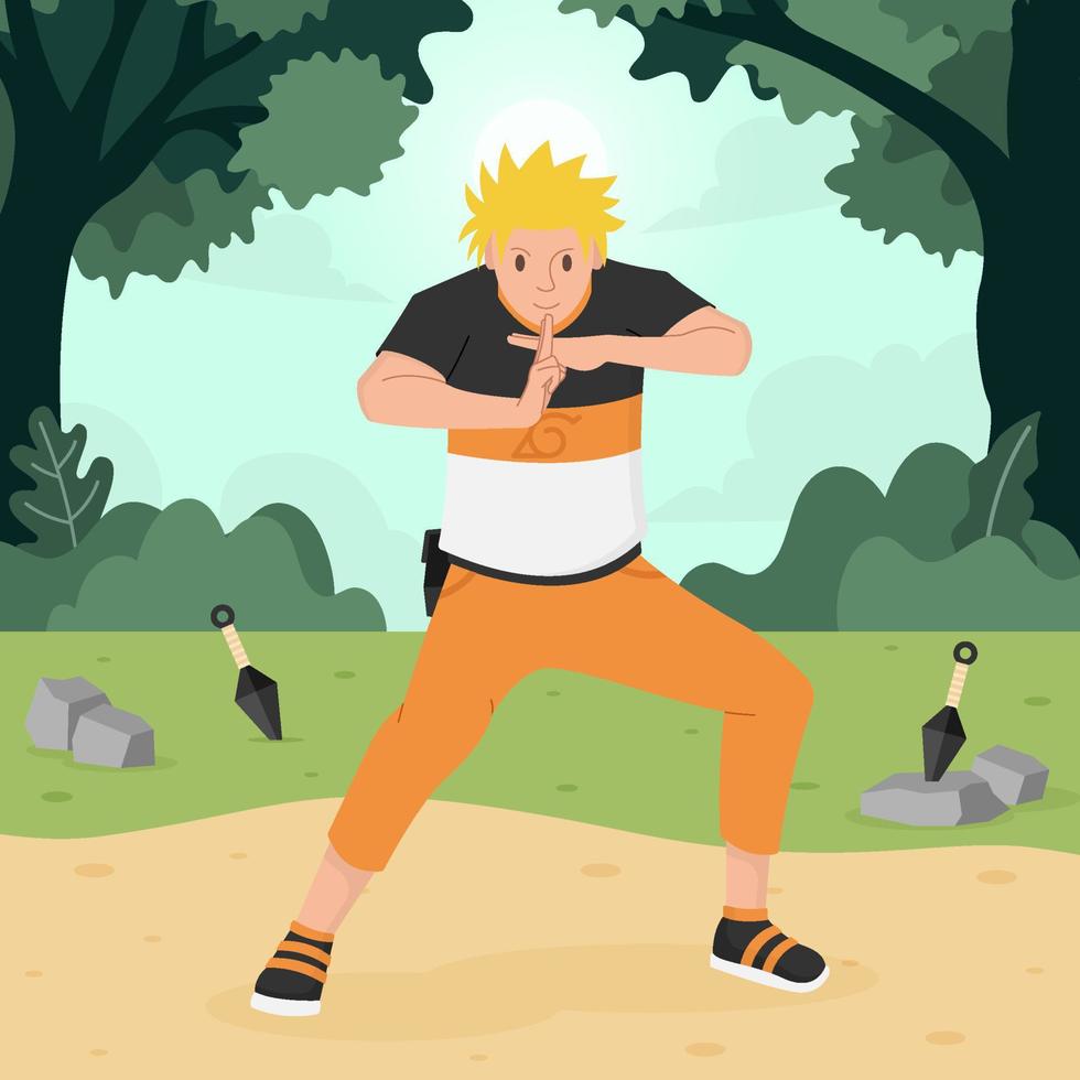 A Ninja Boy Doing Training Concept vector