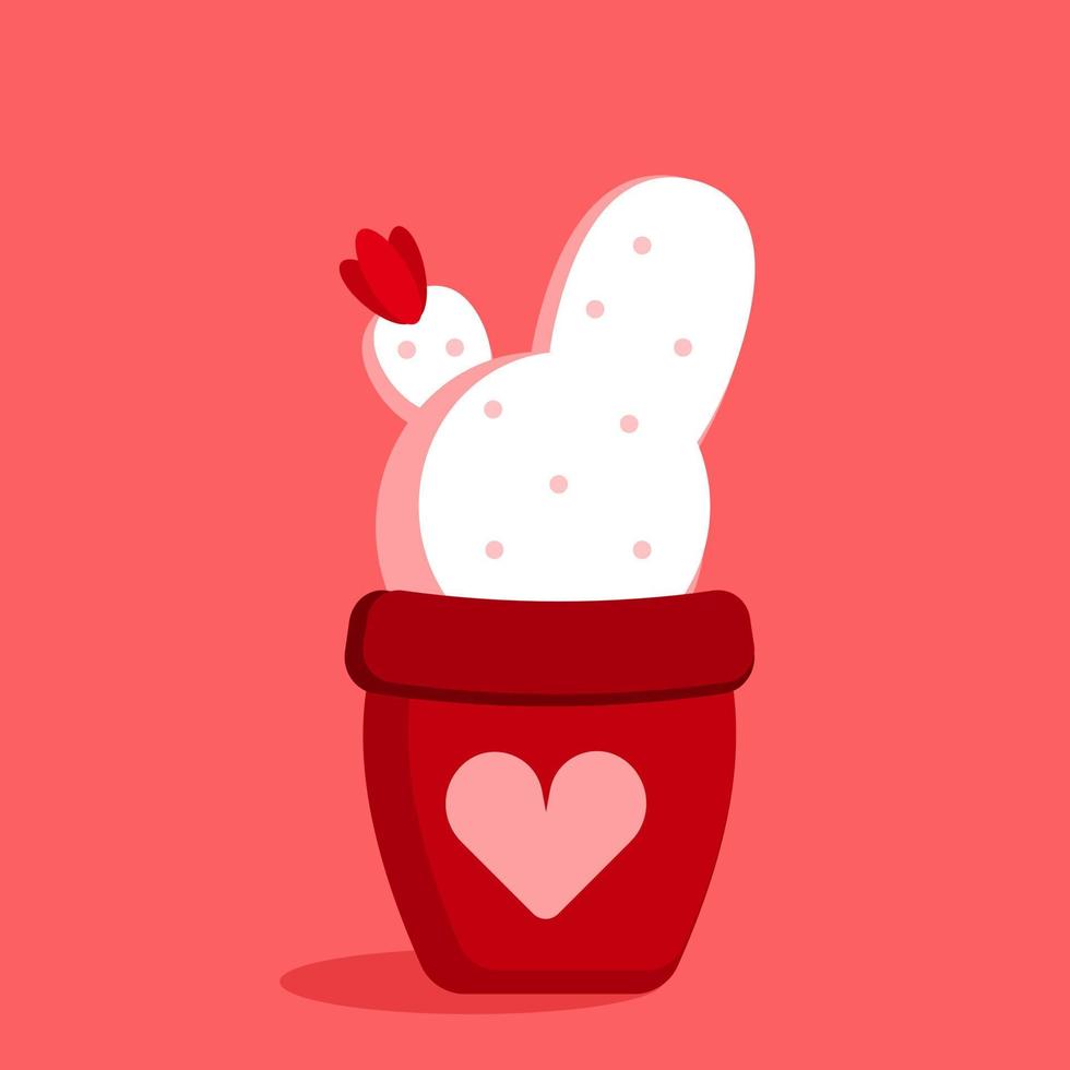 Doodle white cactus in the flower pot with a heart ornament. Valentine, wedding, love cards, print for decorating clothing vector