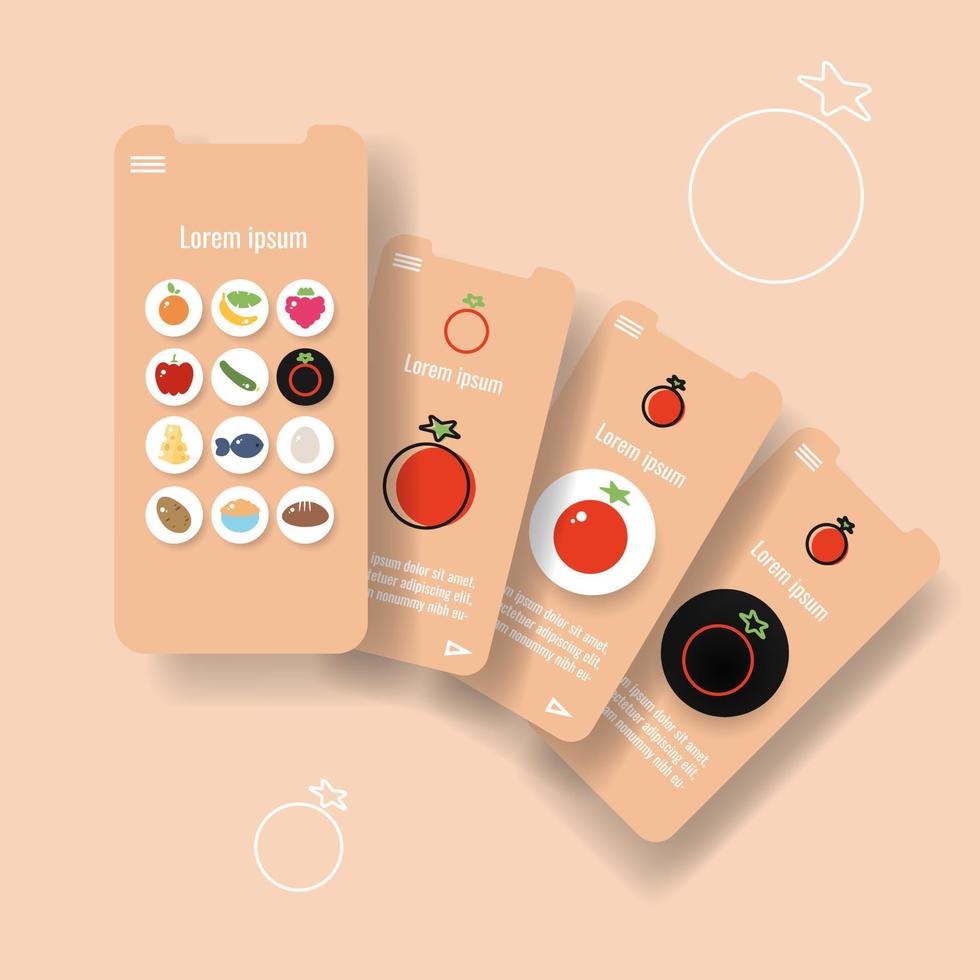 Template mobile app page with tomato vegetable. Food outline icon vector illustration