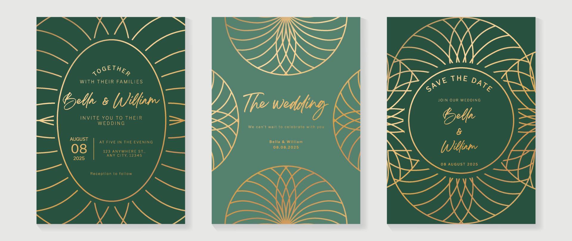 Luxury wedding invitation card background vector. Golden elegant geometric art deco gatsby style line art frame. Premium design illustration for wedding and vip cover template, banner, poster. vector