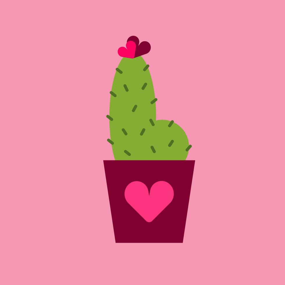 Doodle cactus in the flower pot with heart ornament. Valentine, wedding, love cards, print for decorating clothing vector