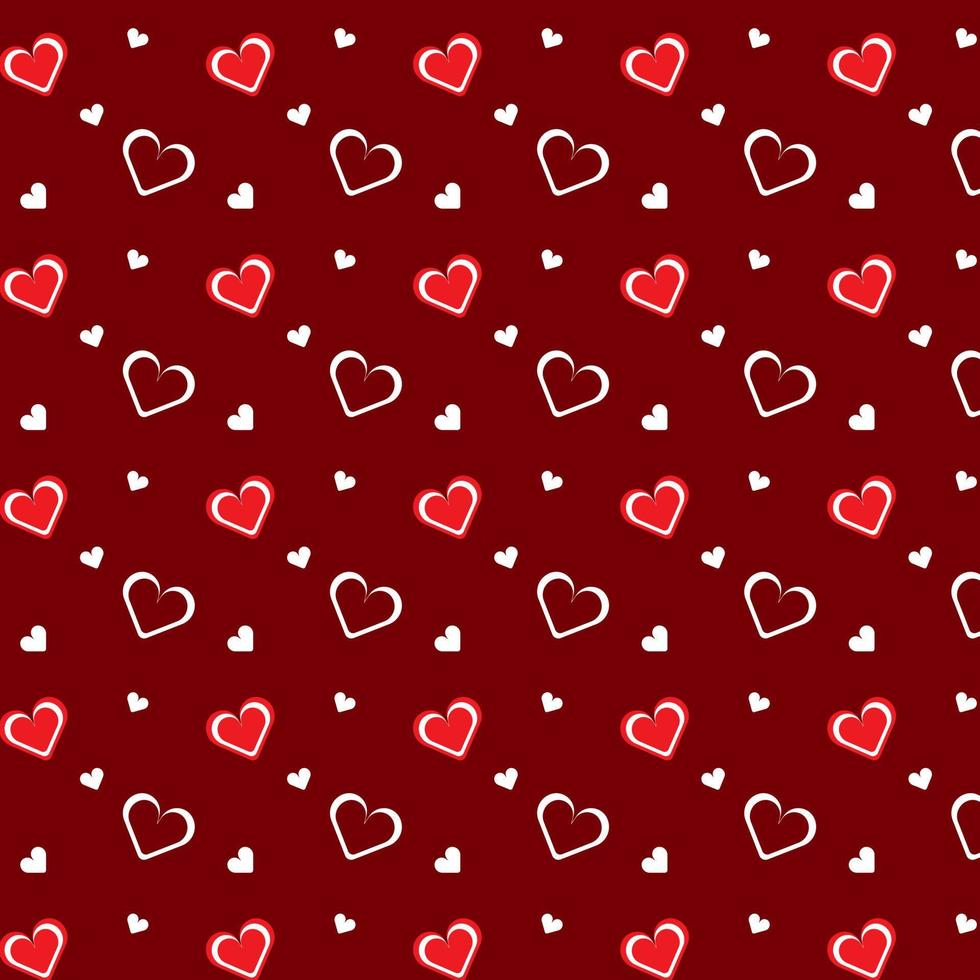 Red and white hearts seamless pattern isolated on brown background. Love concept. Vector Illustration
