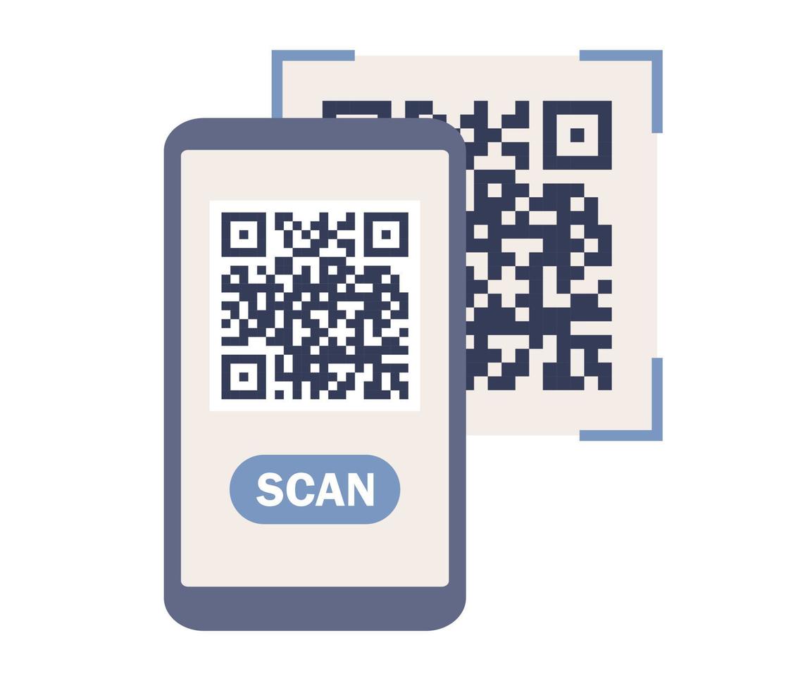 qr código icono. exploración código por teléfono inteligente teléfono con qr código en pantalla. especial identidad código signo. vector plano ilustración