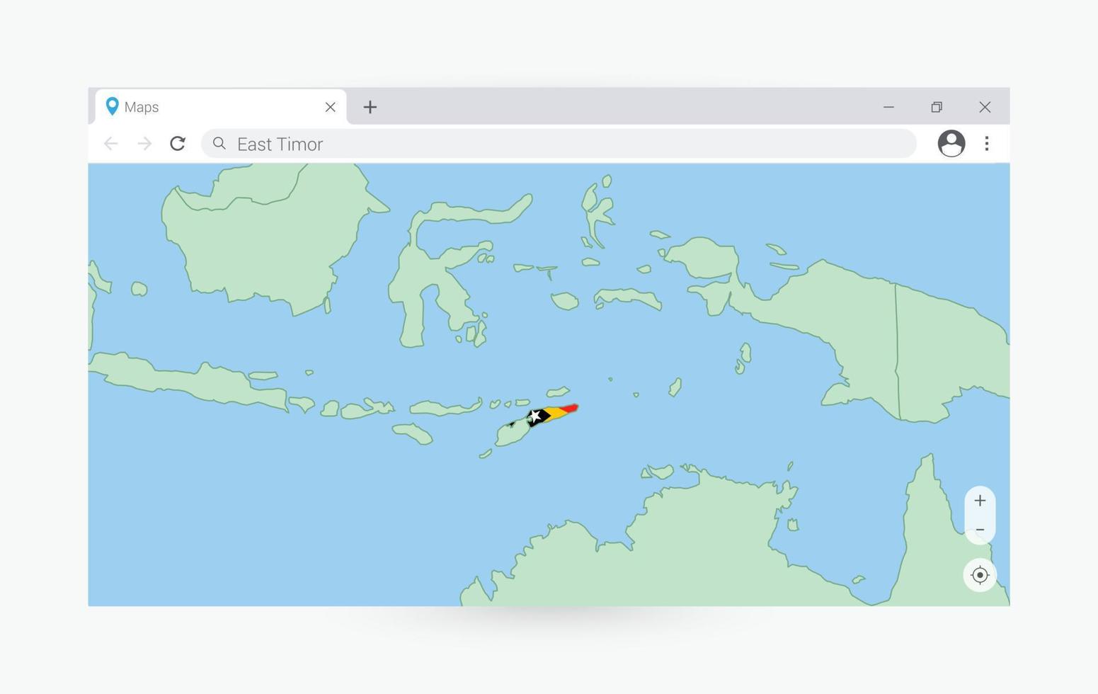 Browser window with map of East Timor, searching  East Timor in internet. vector