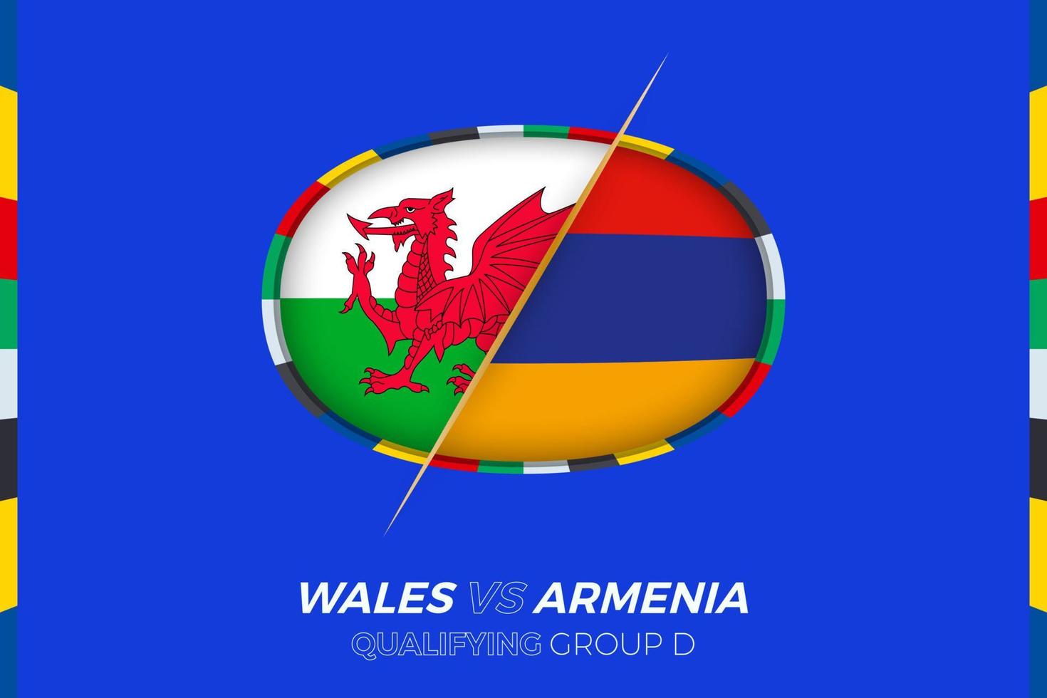 Wales vs Armenia icon for European football tournament qualification, group D. vector