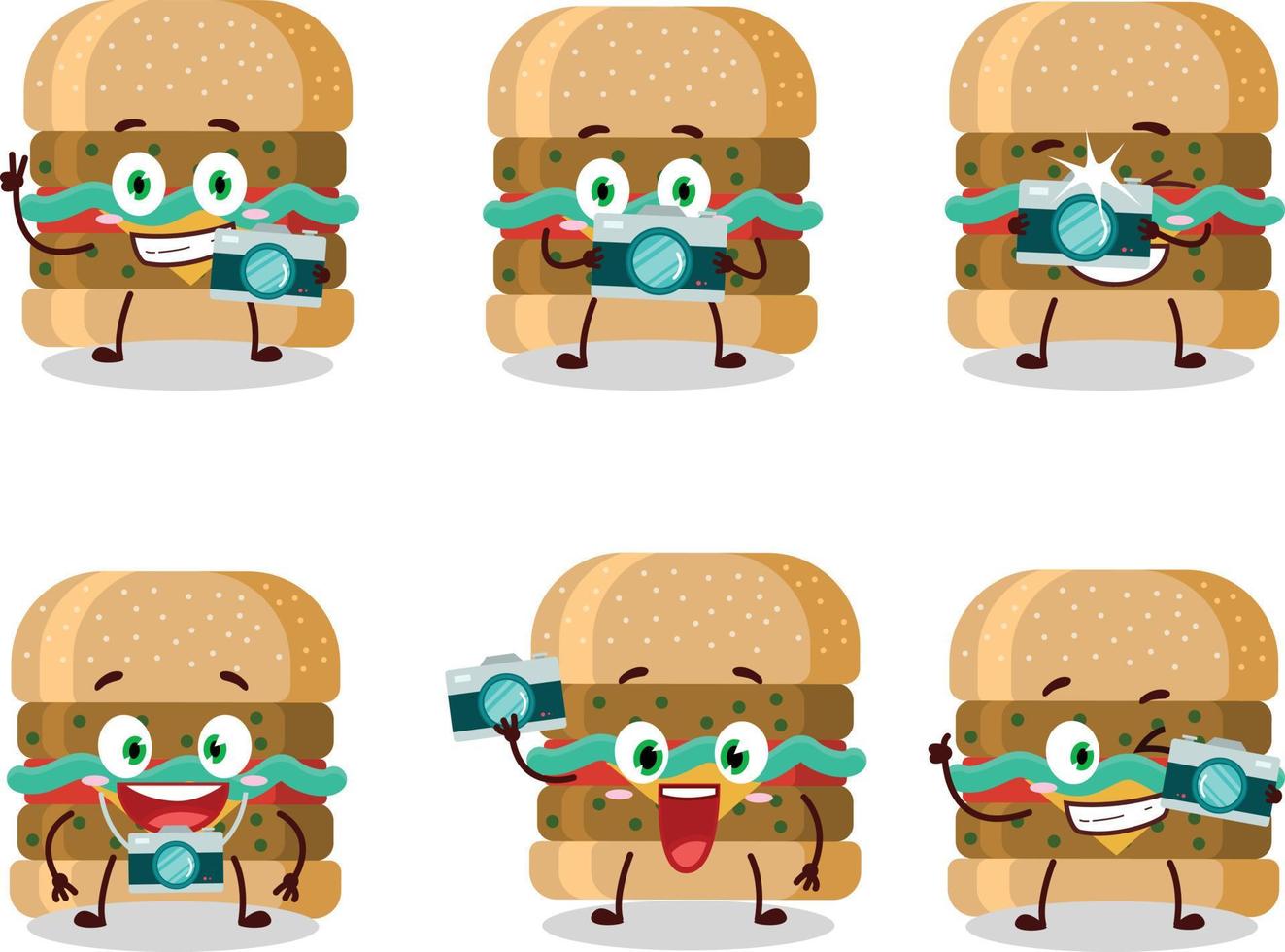 Photographer profession emoticon with hamburger cartoon character vector