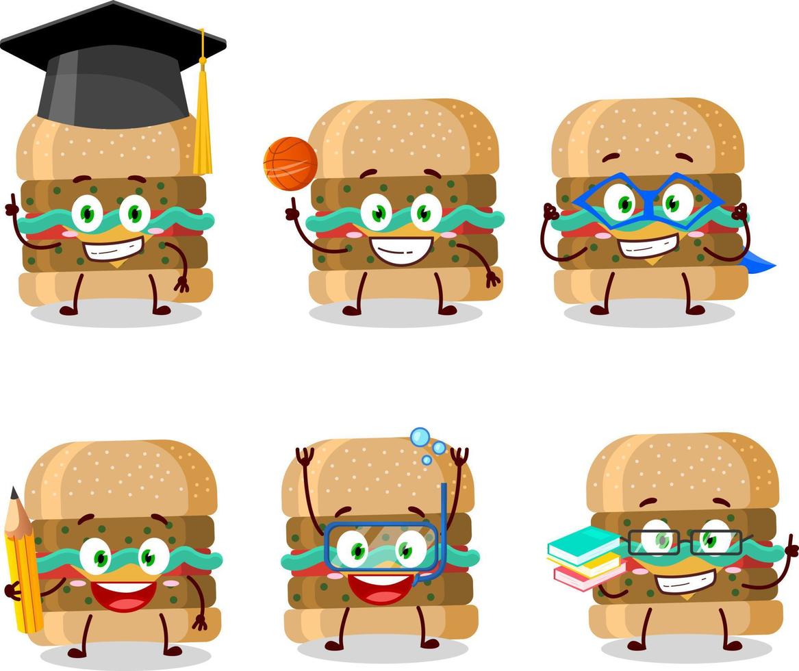 School student of hamburger cartoon character with various expressions vector