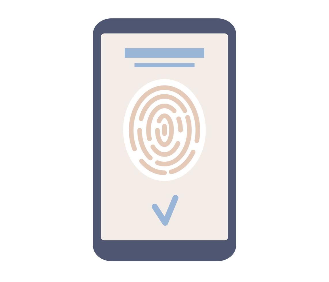 Scan fingerprint on smartphone screen icon. Data protection concept. Biometric access control. Biometrics identification and verification. Vector flat illustration