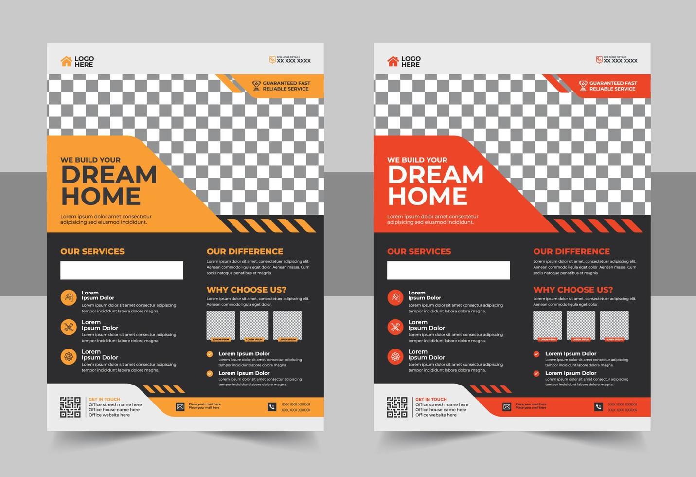 Geometric Flyer Design. Construction business and home repair a4 flyer and brochure, or report, Leaflet cover, vector template design set.