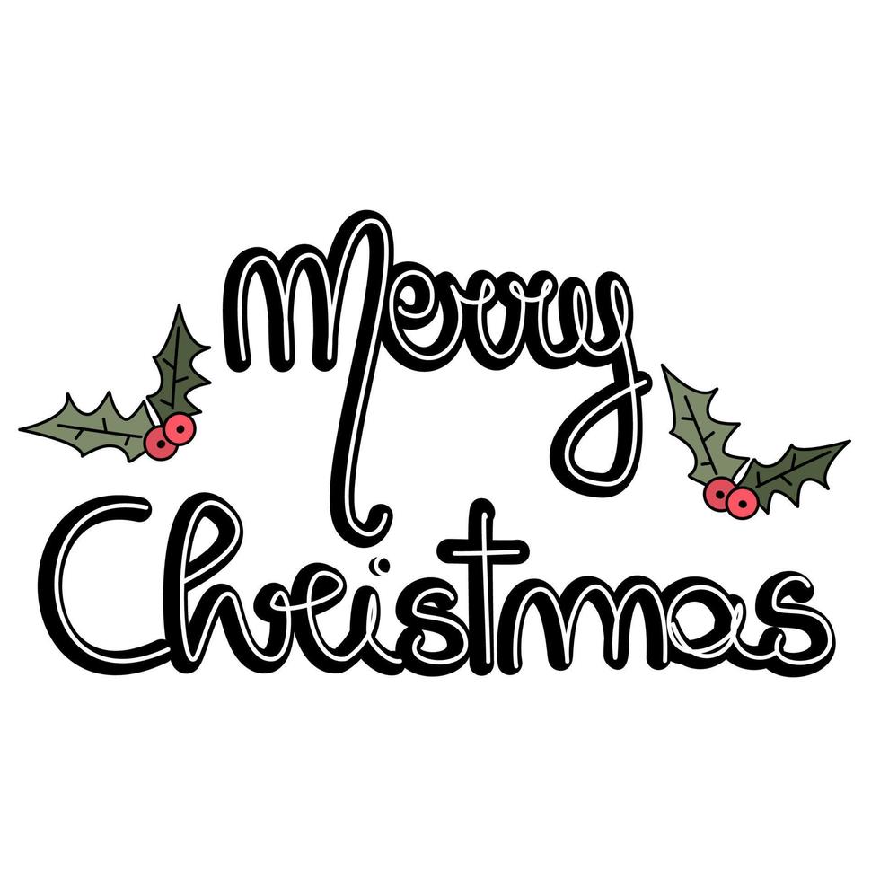 Cute hand drawn lettering merry christmas vector card illustration