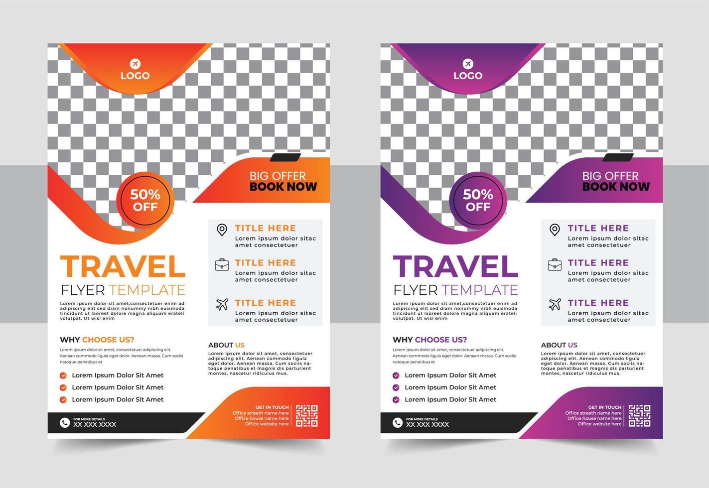 Modern travel flyer or poster design template bundle. Editable tour poster template with brush stroke set vector