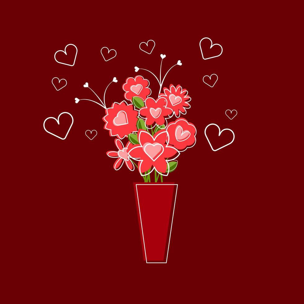 florero de flores en plano estilo, vector ilustración. amor concepto