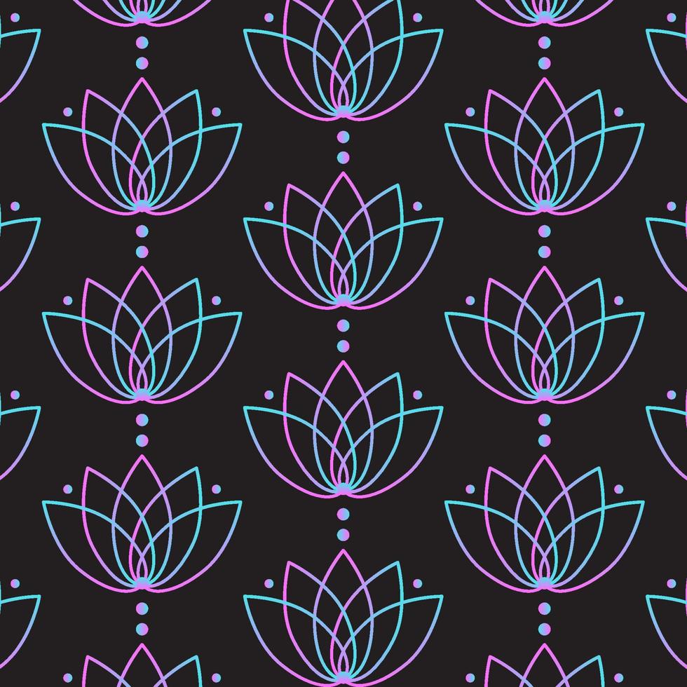 Neon lotus flower pattern on a black background vector
