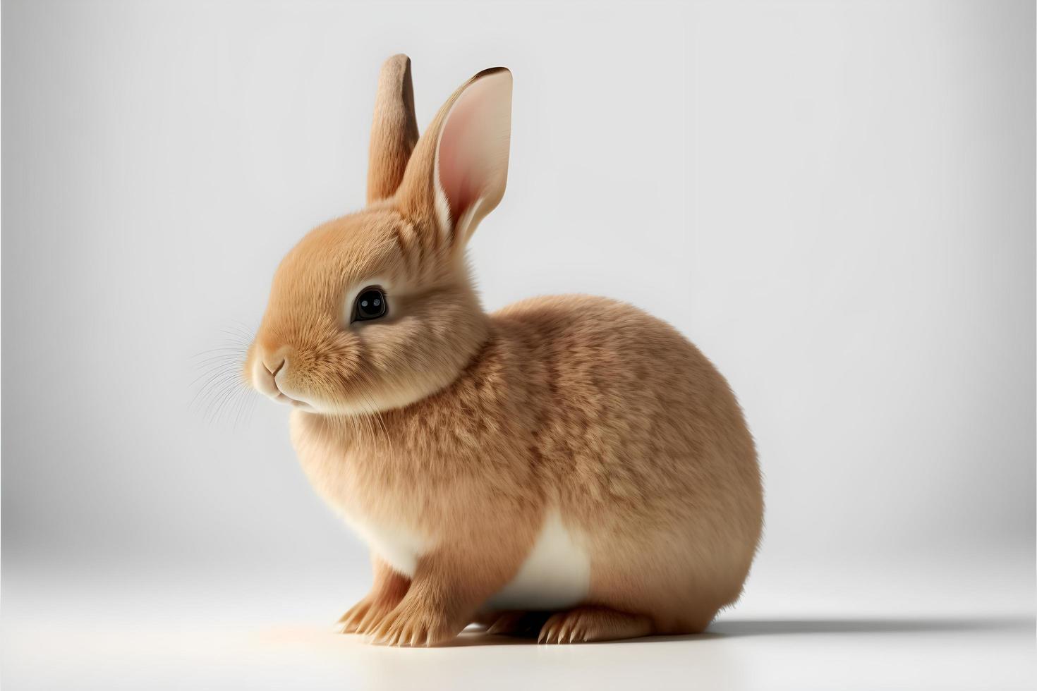 Cute white and brown rabbit sitting infront of isolated plain white background, Free Photo