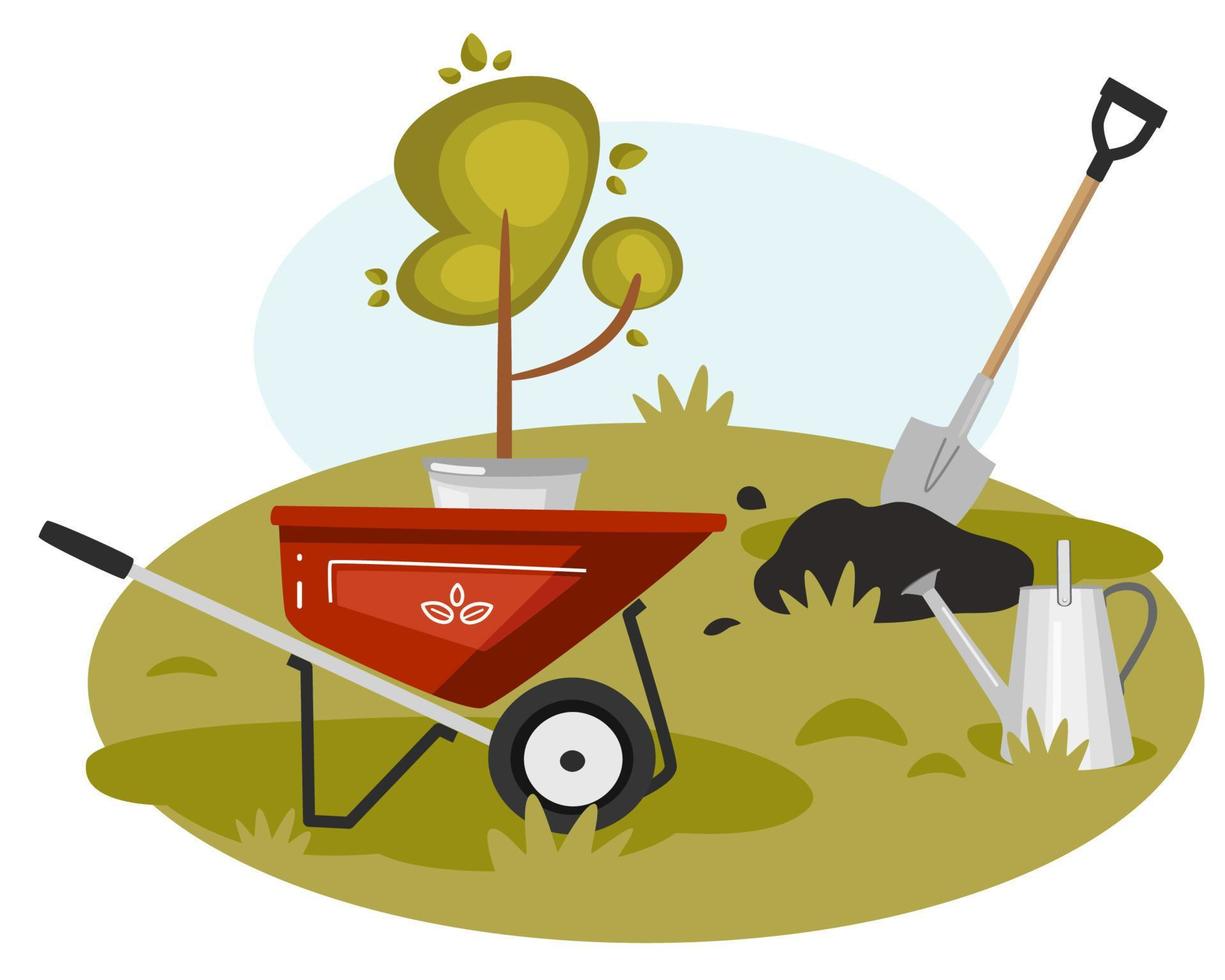 Planting a tree seedling. vector