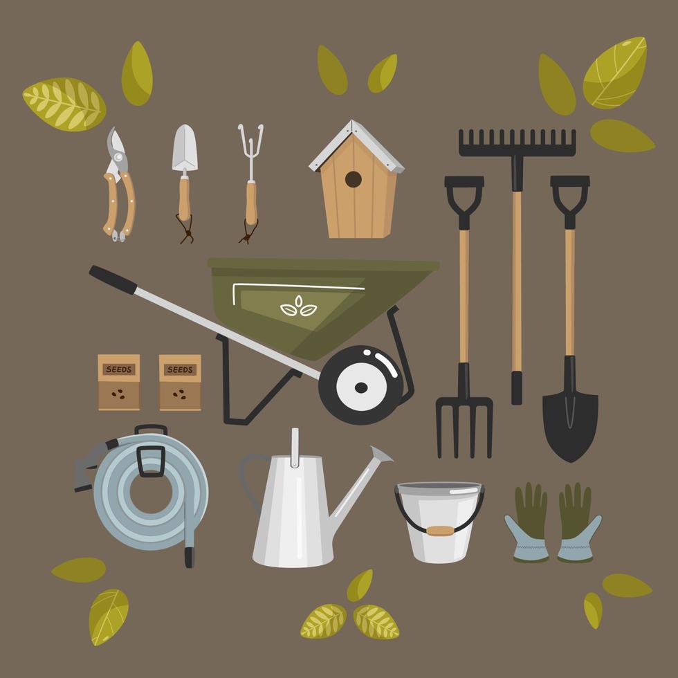 A set of garden tools. vector