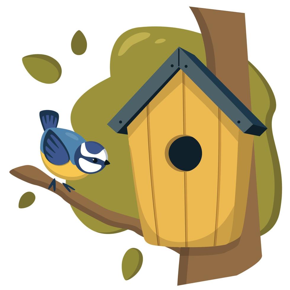 Birdhouse and bird. vector