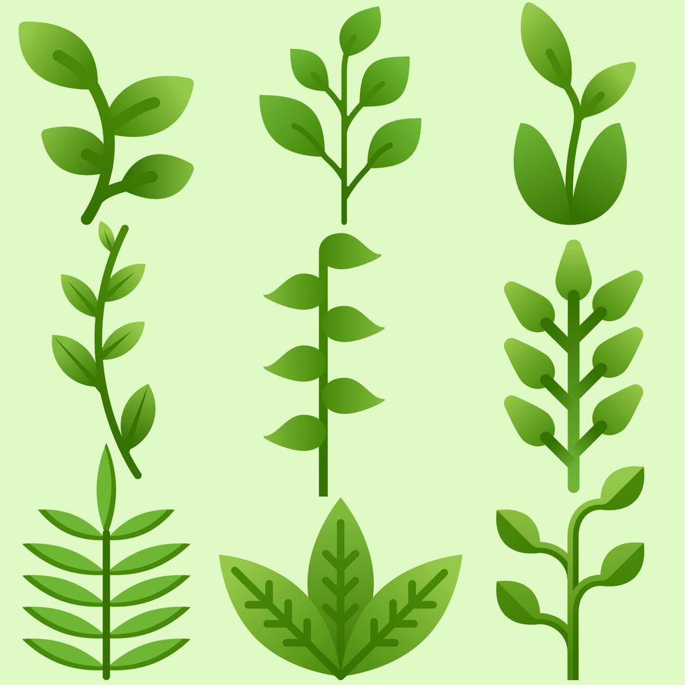 Plant leaves vector illustration. Green plants icon for design element. Set of plant leaf for tree, environment, eco, bio or energy. Icon sheet for design graphic resource of nature