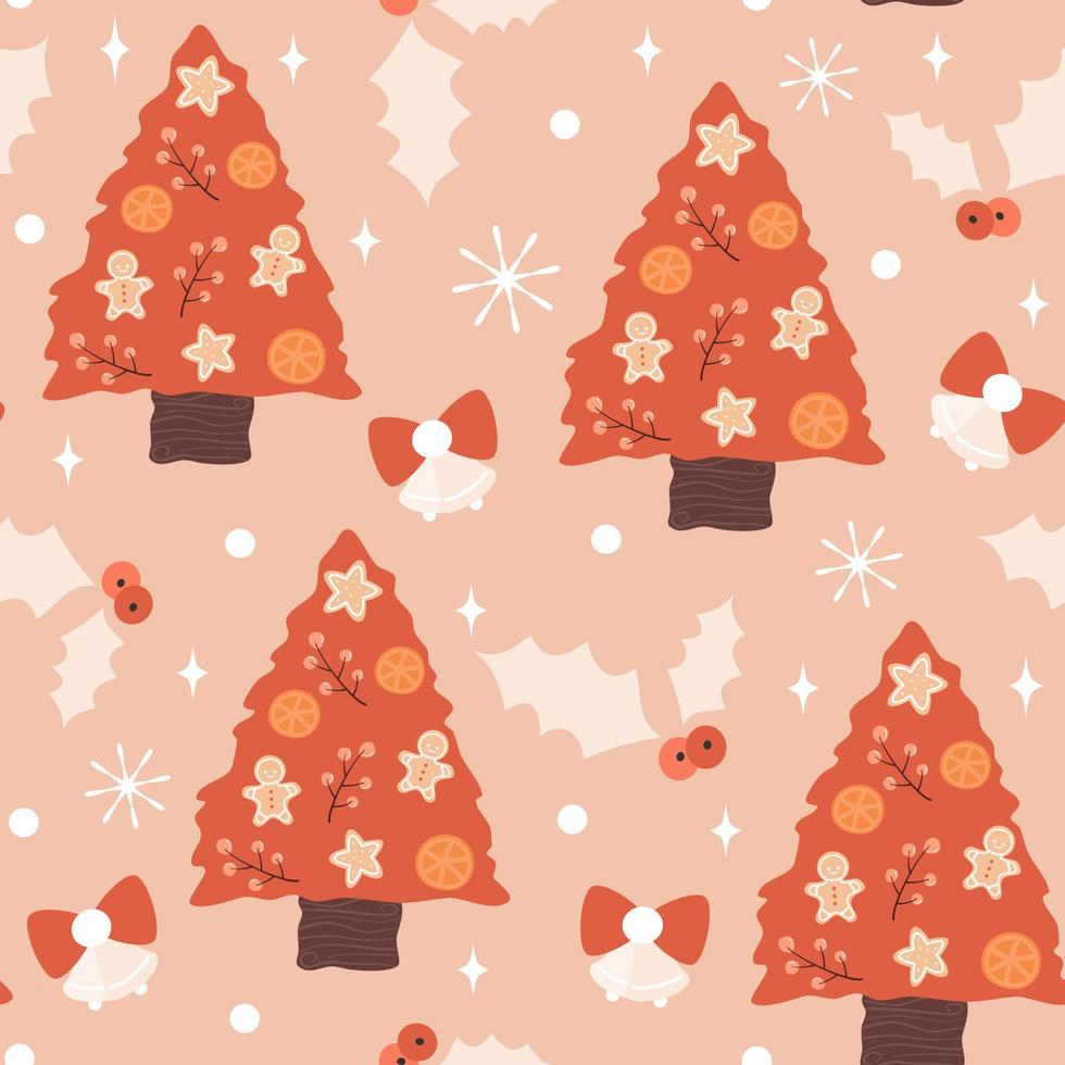 Seamless pattern with red christmas trees vector