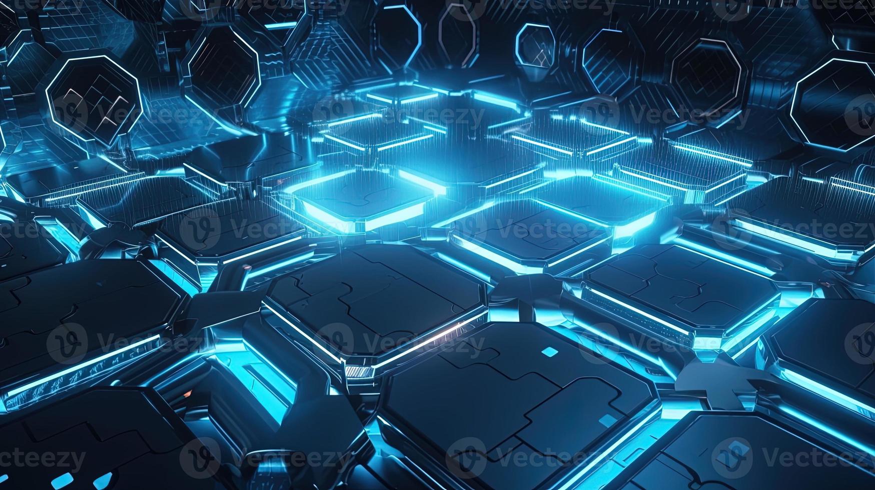Cyber security concept with closed padlock on hexagons background 3D rendering photo