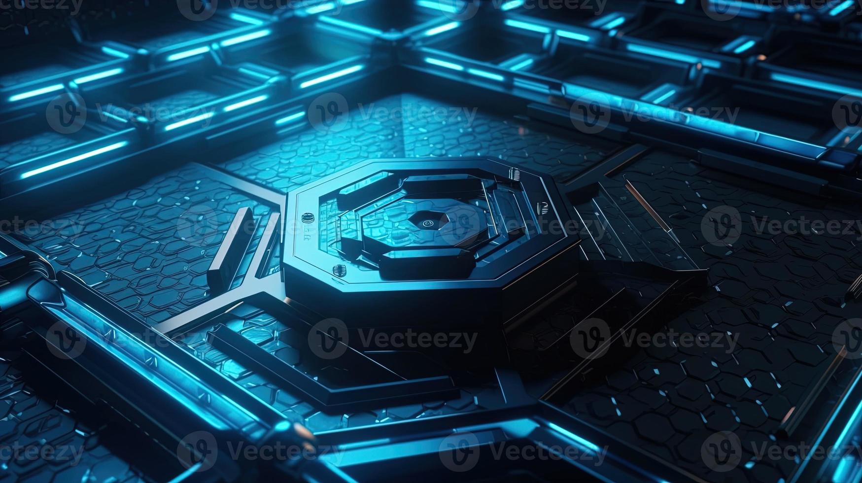 Cyber security concept with closed padlock on hexagons background 3D rendering photo