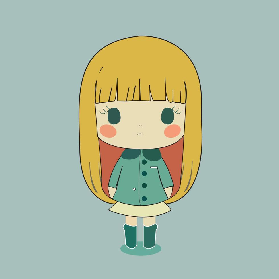 Cute girl in a green coat with a green jacket and a green skirt vector