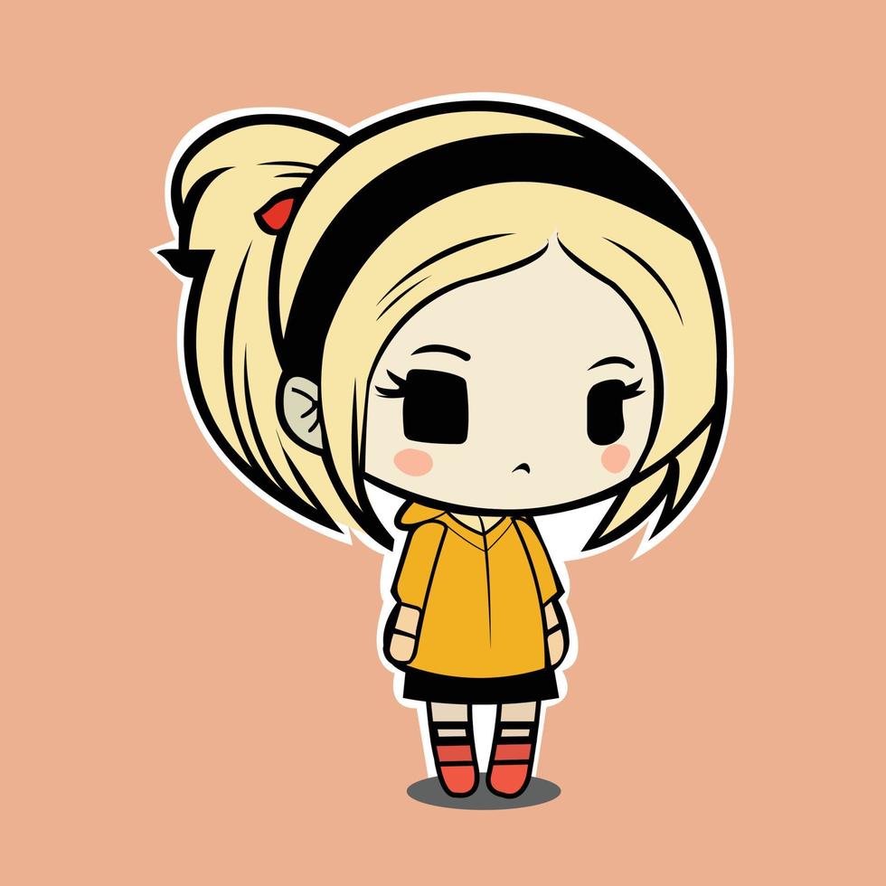 un dibujos animados niña con un amarillo camisa y negro falda vector