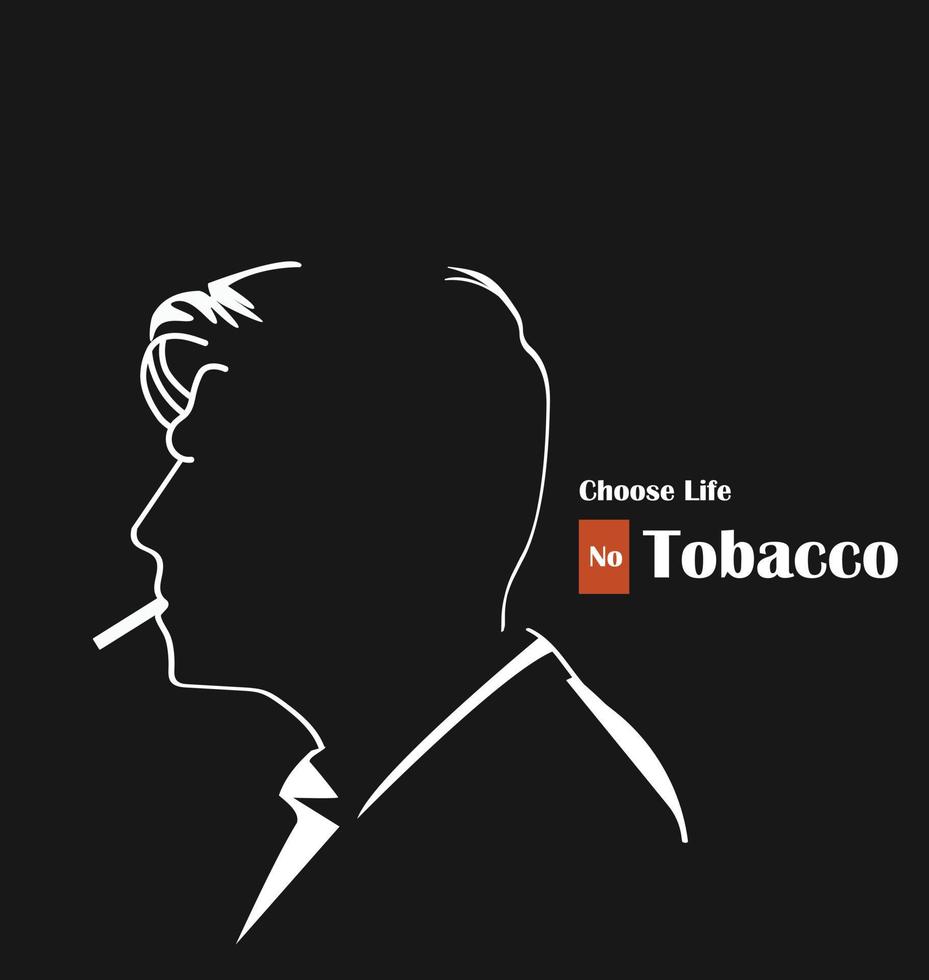 A man smoking a cigarette with the words choose life no tobacco. vector