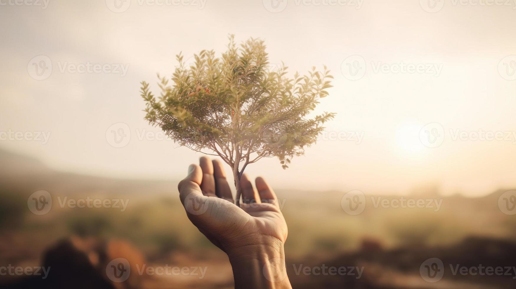 artístico manos abrazo de la naturaleza belleza participación árbol terminado borroso antecedentes foto