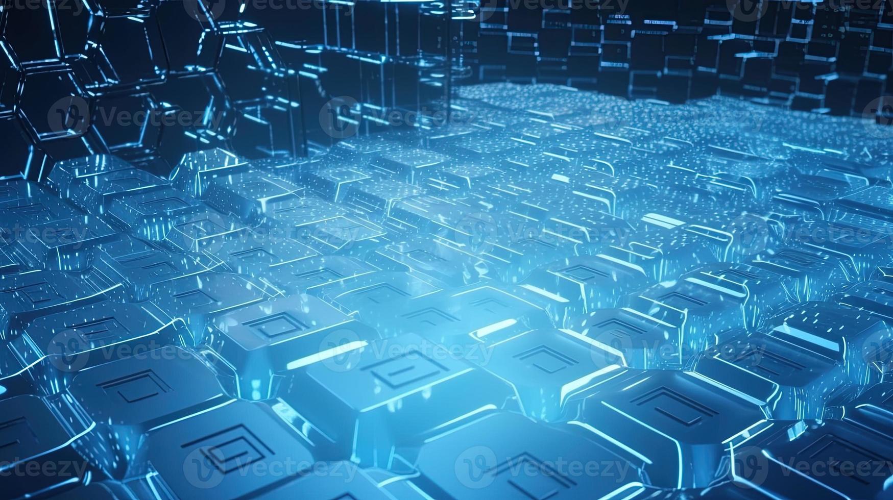 Cyber security concept with closed padlock on hexagons background 3D rendering photo