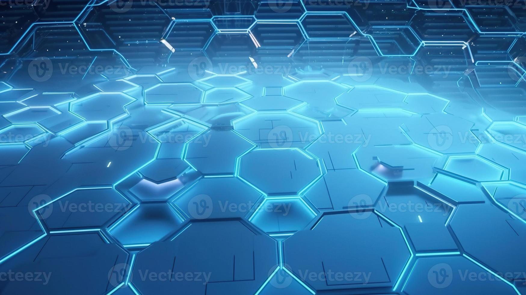 Cyber security concept with closed padlock on hexagons background 3D rendering photo