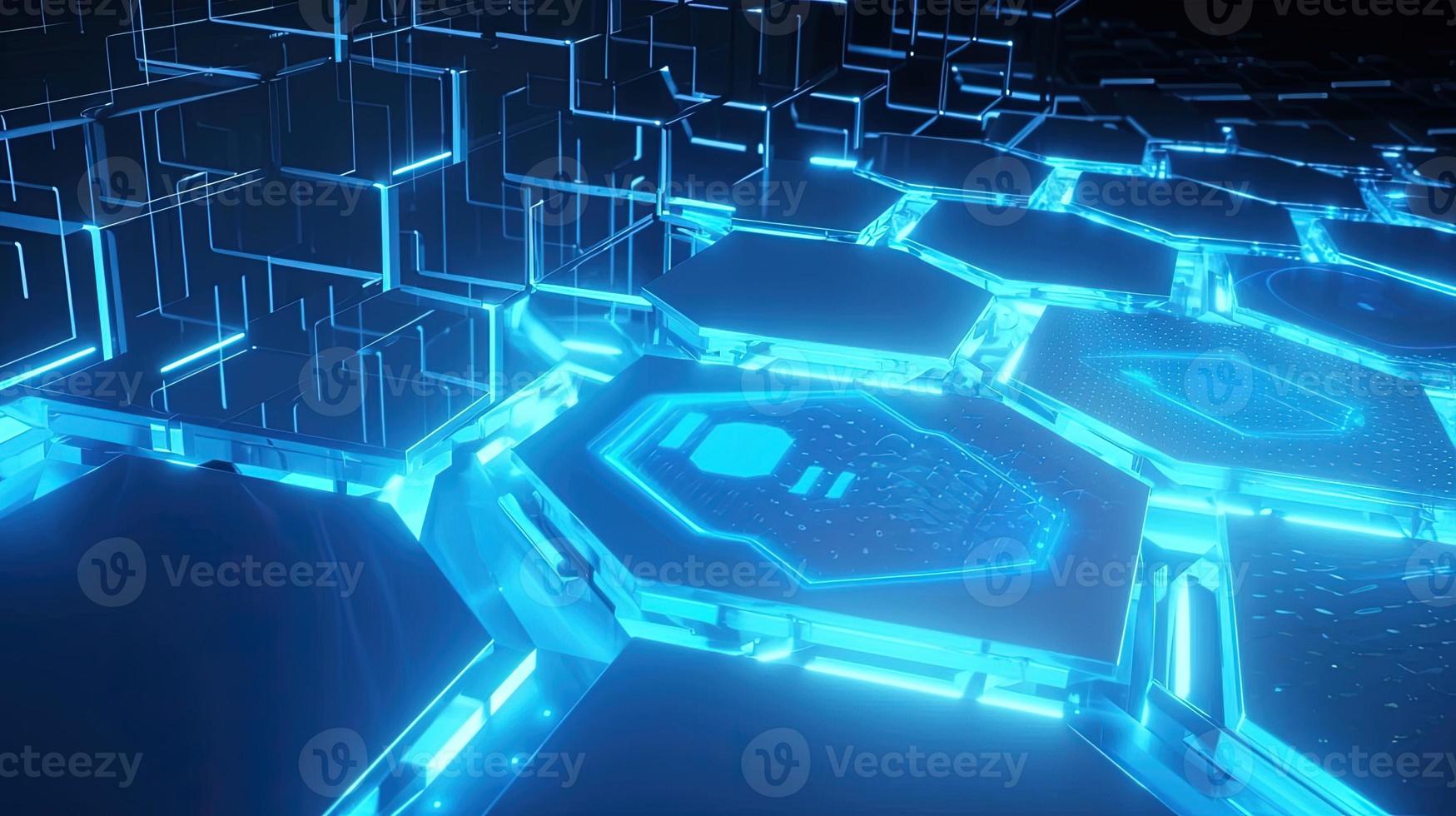 Cyber security concept with closed padlock on hexagons background 3D rendering photo