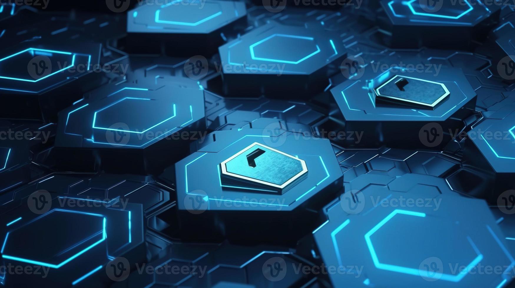 Cyber security concept with closed padlock on hexagons background 3D rendering photo