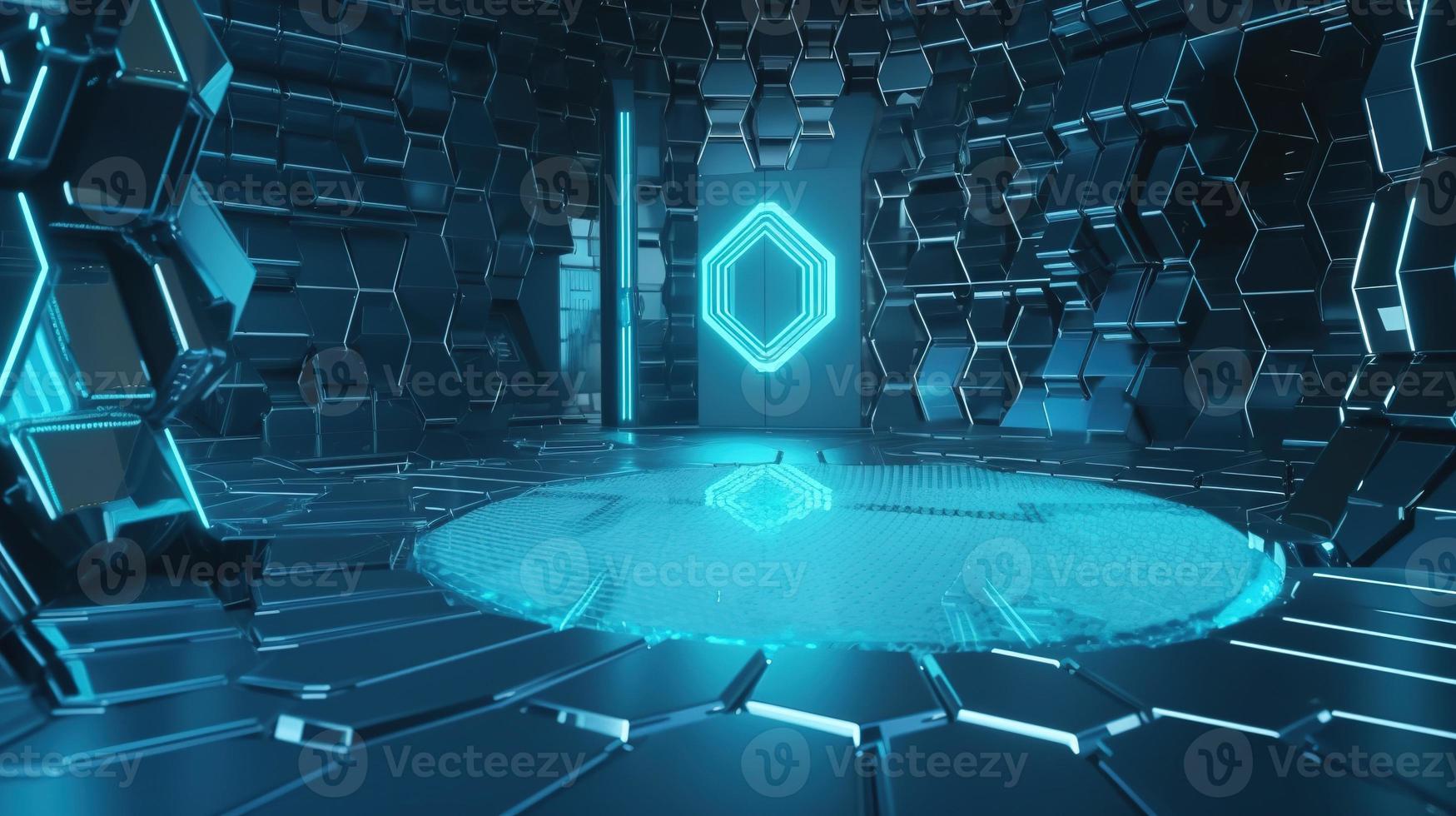 Cyber security concept with closed padlock on hexagons background 3D rendering photo