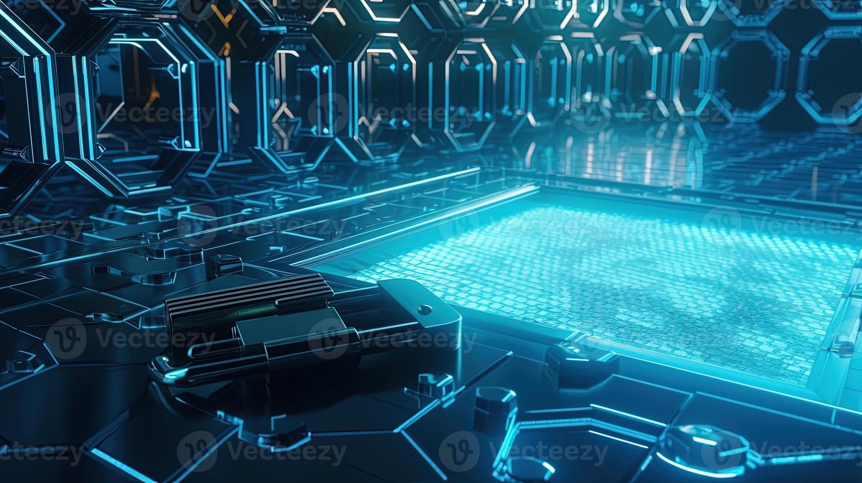 Cyber security concept with closed padlock on hexagons background 3D rendering photo