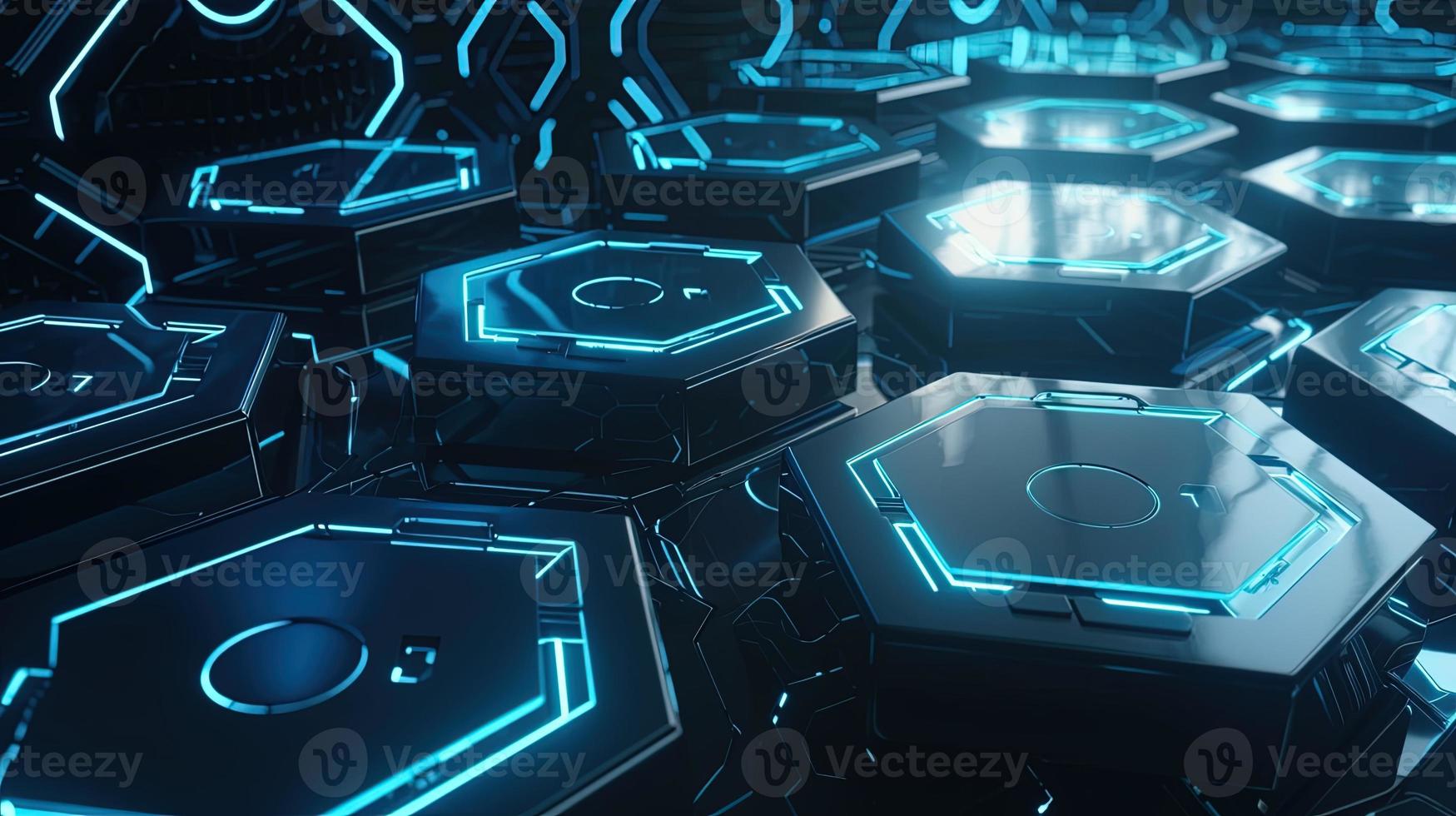Cyber security concept with closed padlock on hexagons background 3D rendering photo