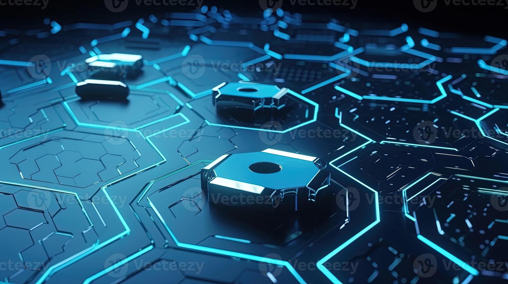 Cyber security concept with closed padlock on hexagons background 3D rendering photo