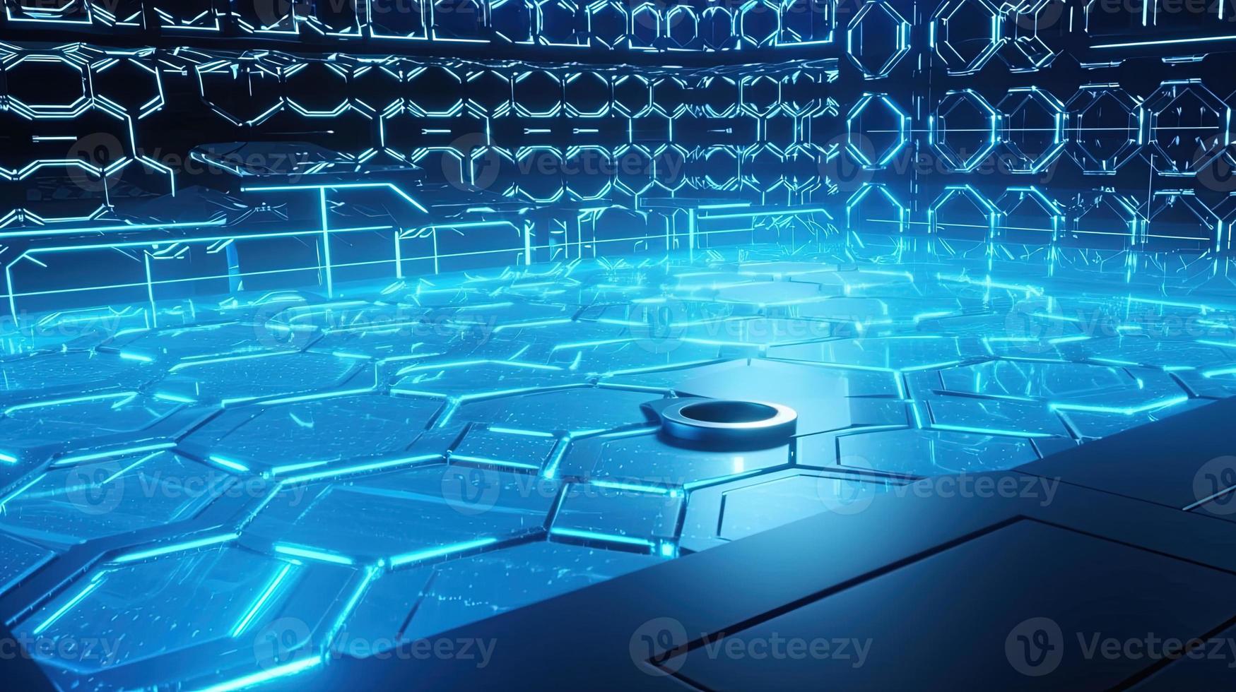 Cyber security concept with closed padlock on hexagons background 3D rendering photo