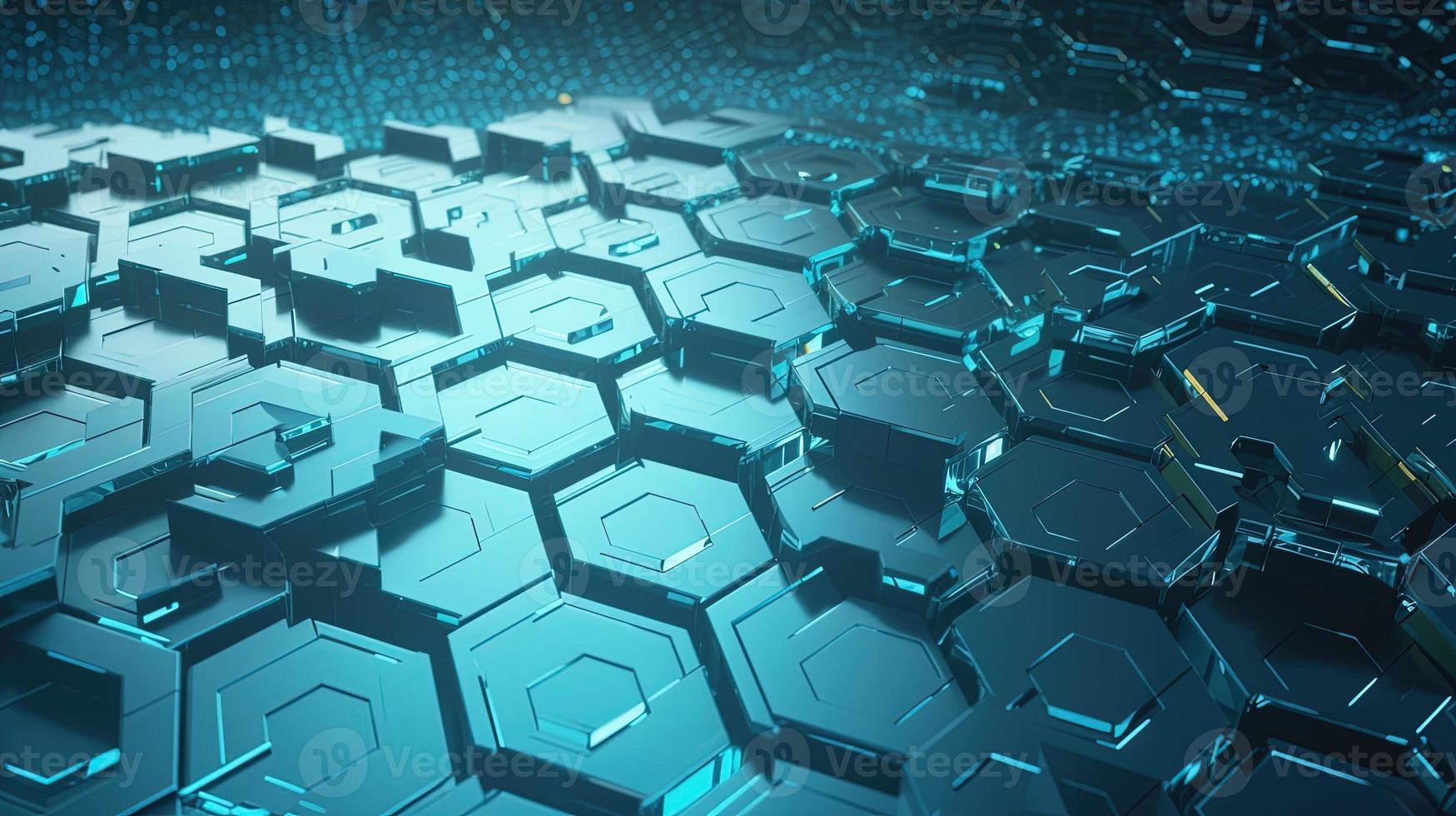Cyber security concept with closed padlock on hexagons background 3D rendering photo