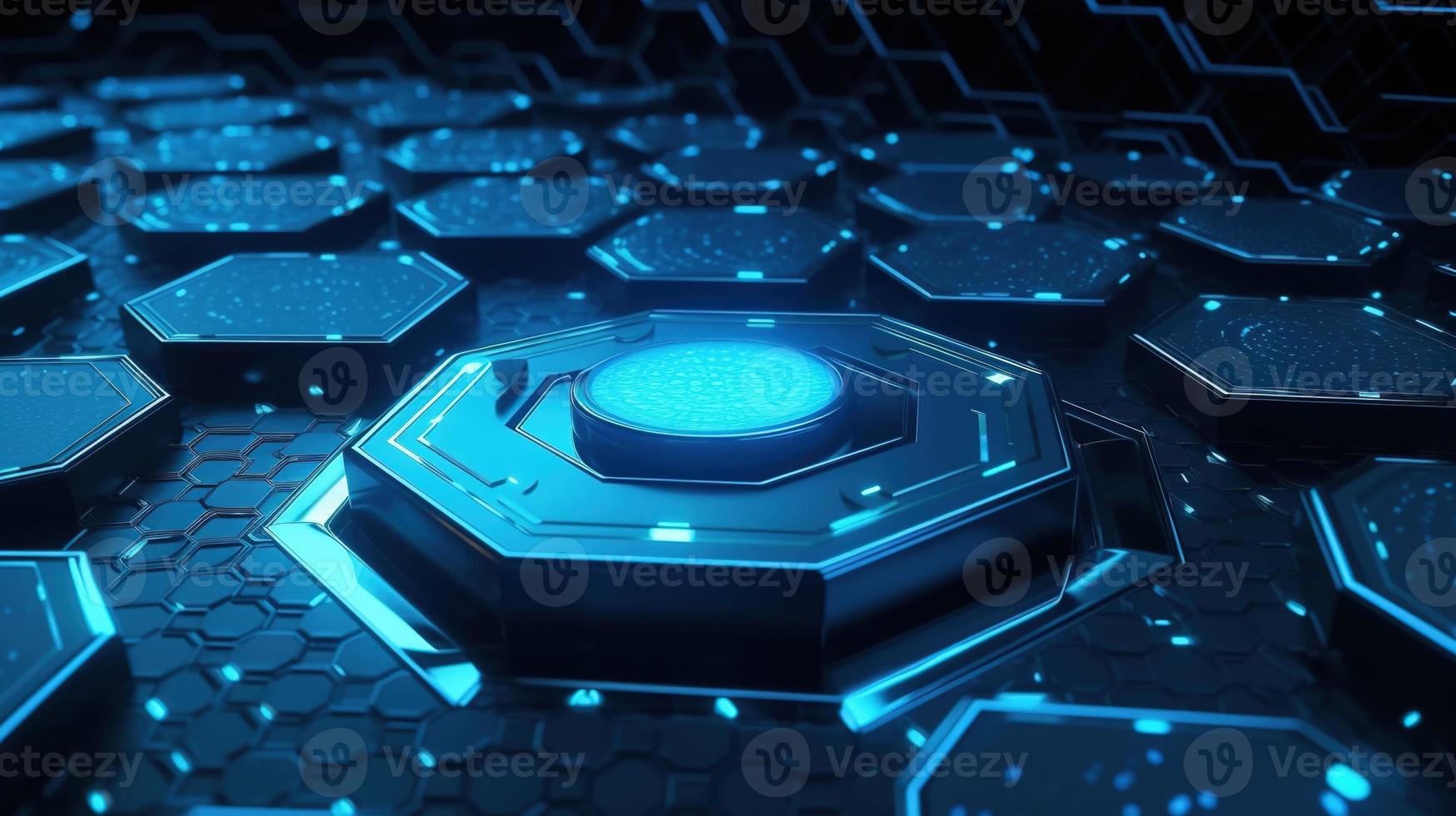 Cyber security concept with closed padlock on hexagons background 3D rendering photo