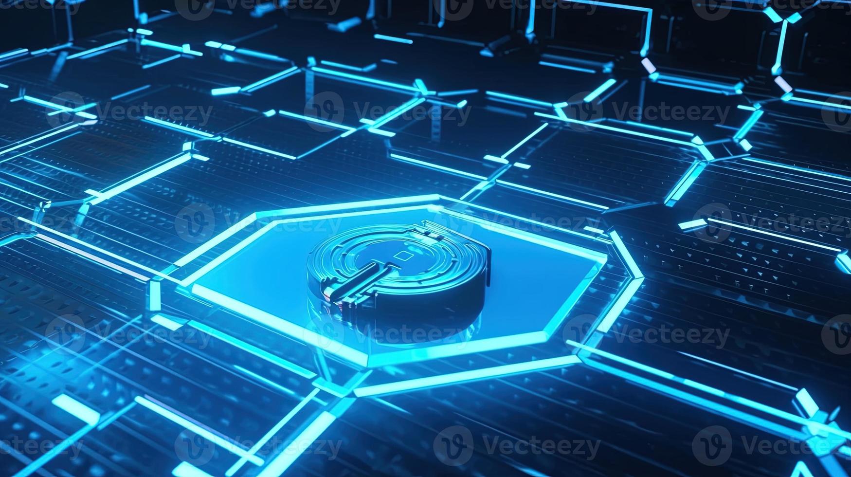Cyber security concept with closed padlock on hexagons background 3D rendering photo