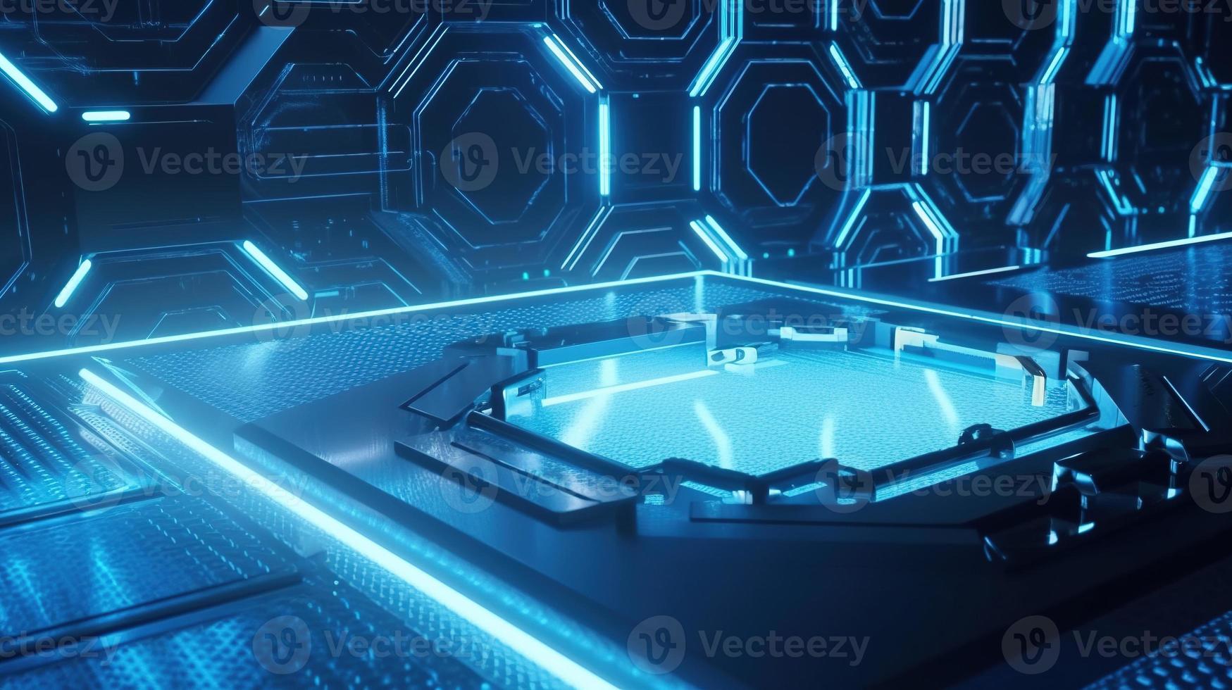 Cyber security concept with closed padlock on hexagons background 3D rendering photo