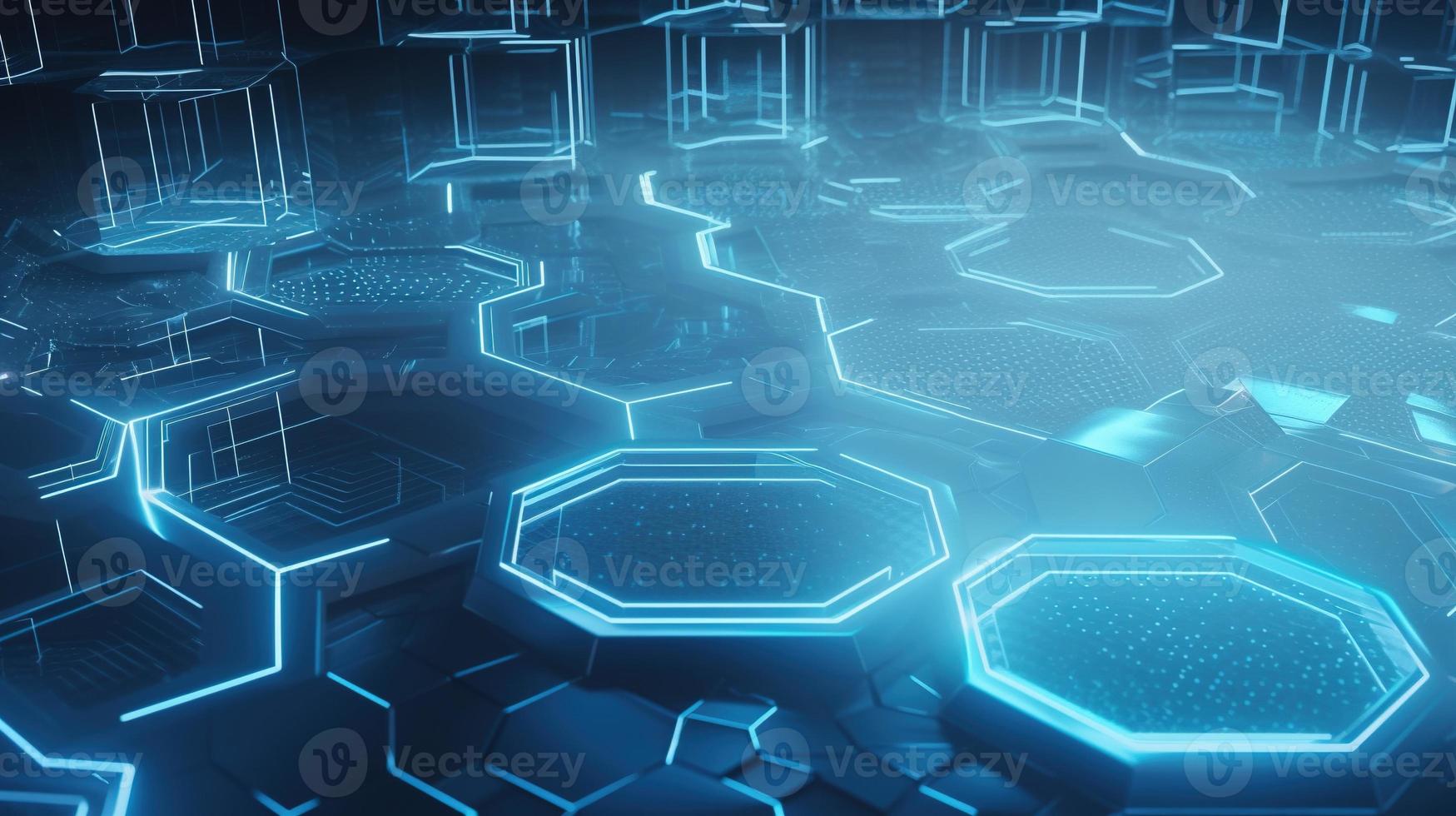 Cyber security concept with closed padlock on hexagons background 3D rendering photo