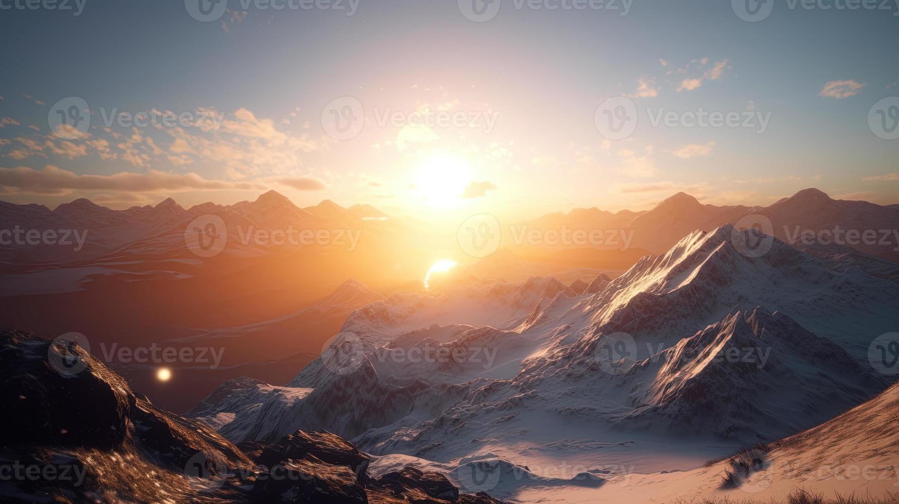 Sunset in the mountains. Sunrise in the mountains. Beautiful winter landscape,Mountain landscape at sunset. Panoramic view of the mountains photo