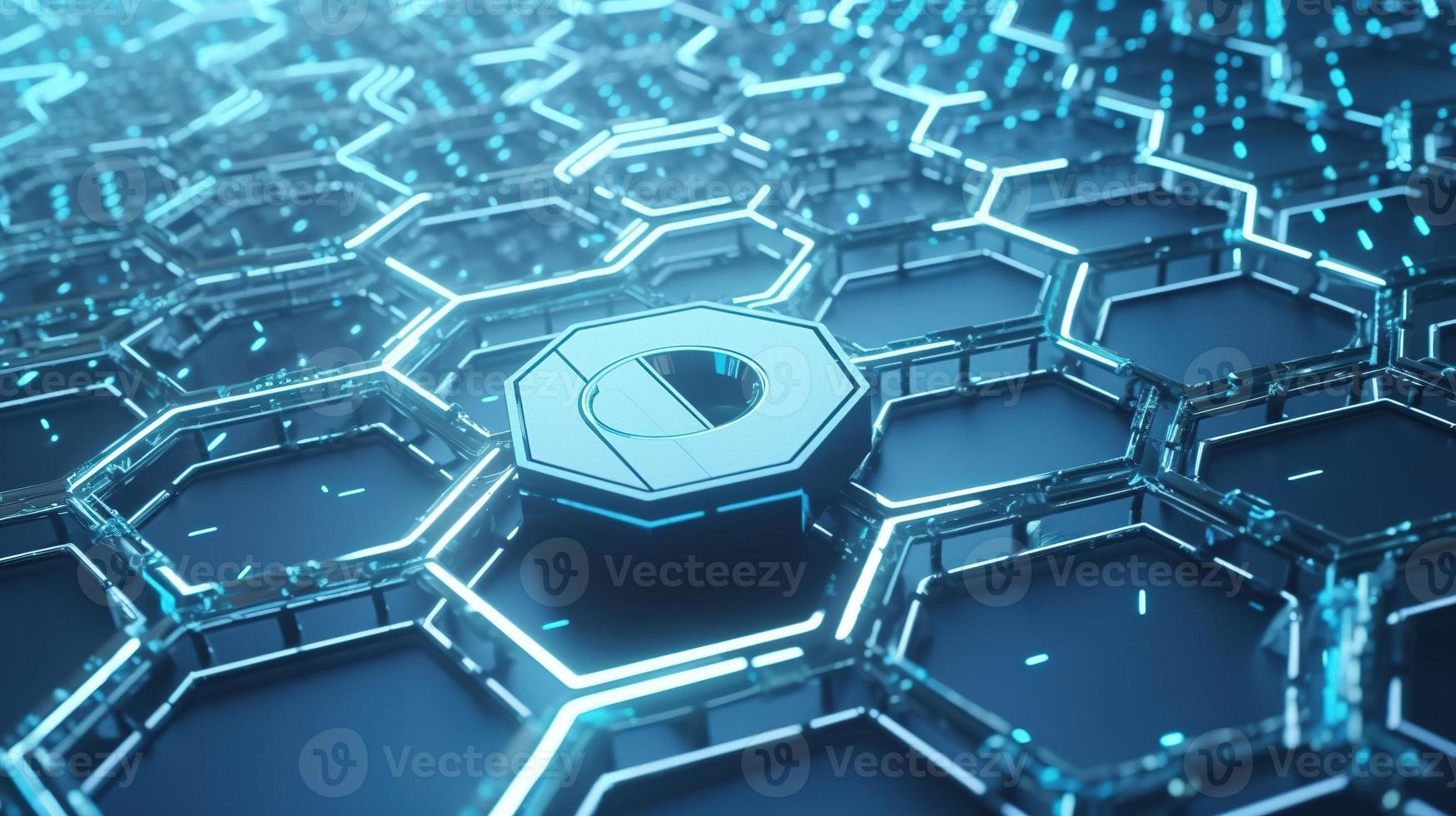 Cyber security concept with closed padlock on hexagons background 3D rendering photo