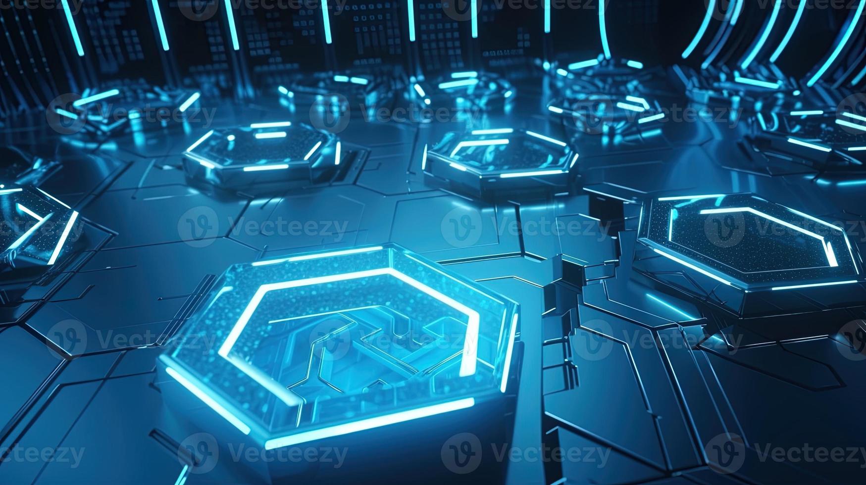 Cyber security concept with closed padlock on hexagons background 3D rendering photo