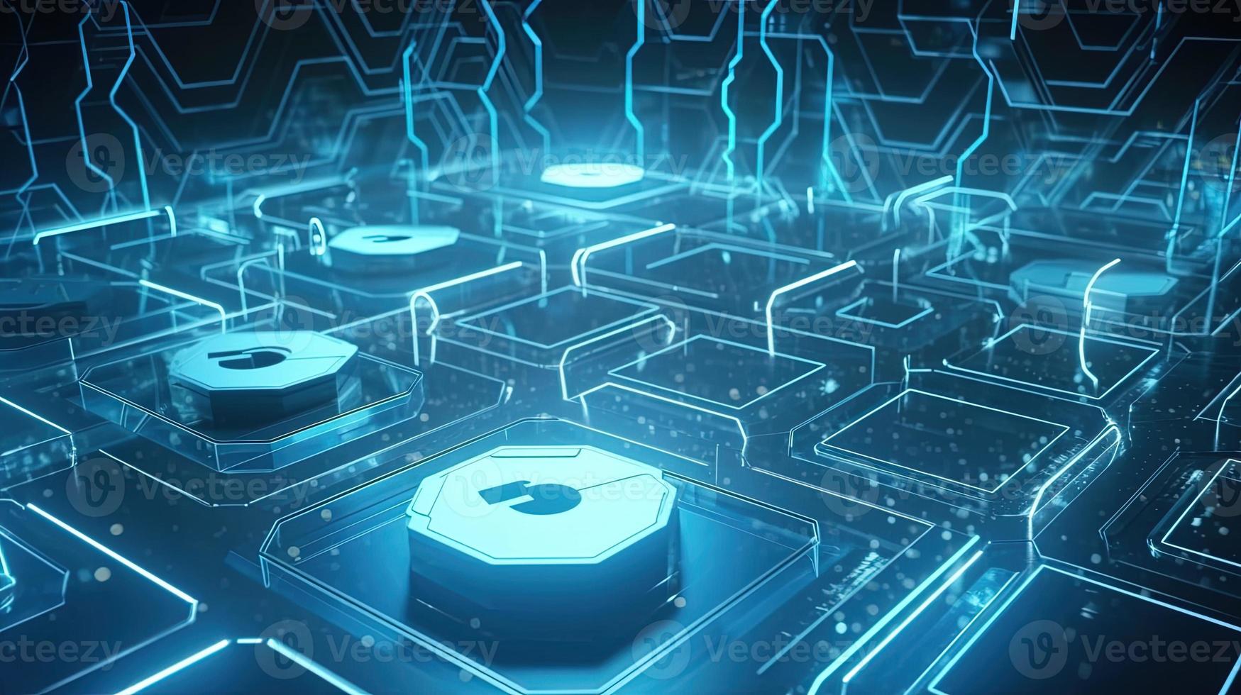Cyber security concept with closed padlock on hexagons background 3D rendering photo