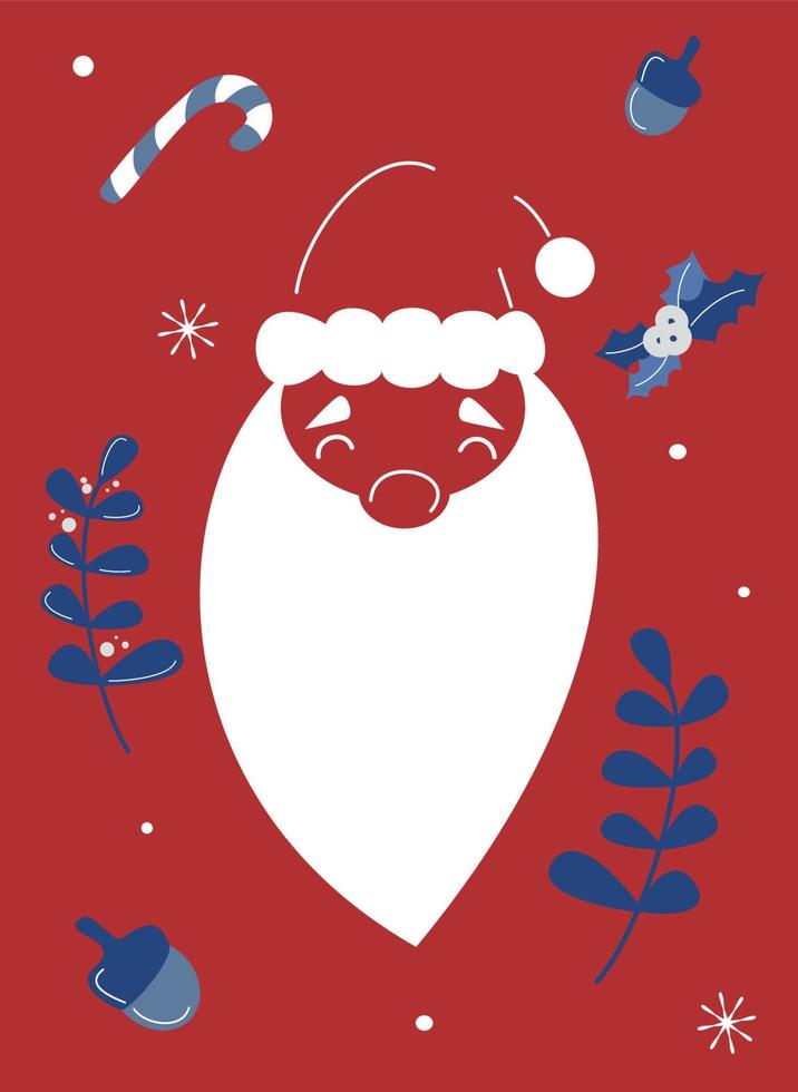 Cute santa claus christmas vector card illustration background design with holidays symbols