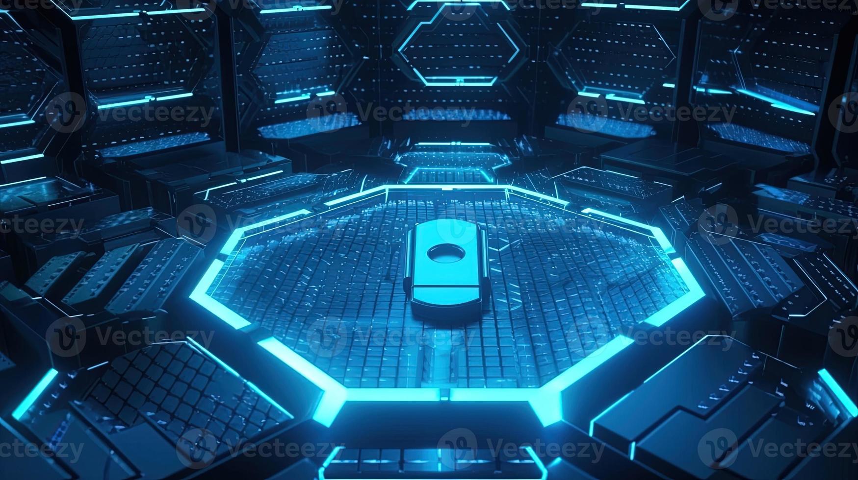 Cyber security concept with closed padlock on hexagons background 3D rendering photo