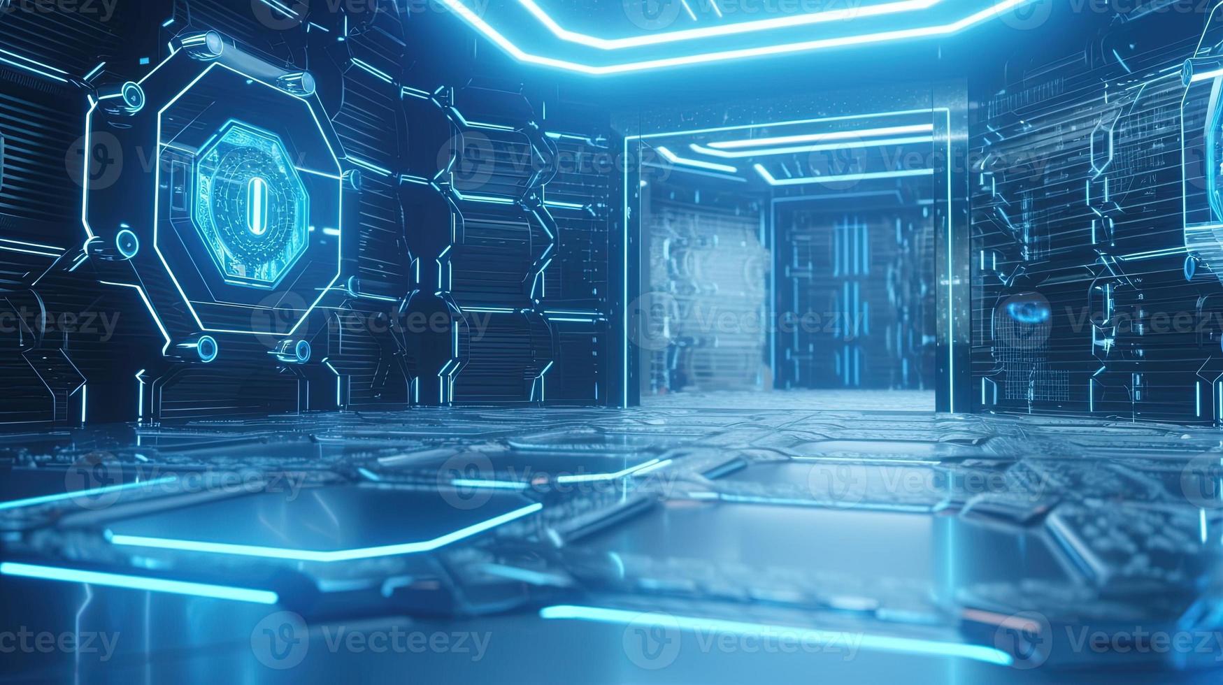 Cyber security concept with closed padlock on hexagons background 3D rendering photo